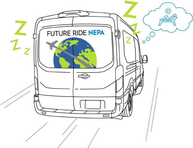 Illustration of a Future Ride Vehicle with somebody snoozing inside